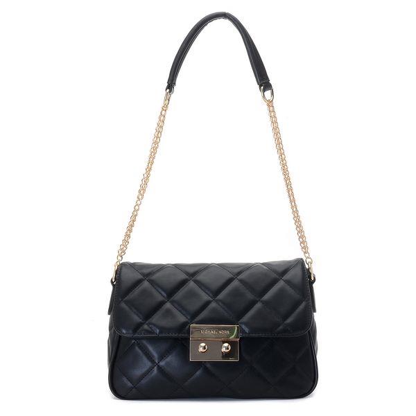 michael kors stor sloan vattert skulderveske svart gylne quilted Lagre Online o434a